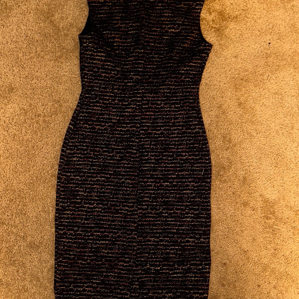 Joseph Ribkoff Navy Gold Dress Bodycon Buttons Formal Sz 6 Vintage Zip Up - Picture 5 of 7